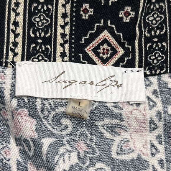 Sugarlips Floral Paisley Open Front Fringe Cardigan Black Cream Boho Shabby Chic - Picture 3 of 8